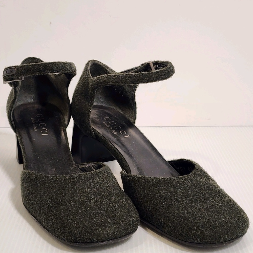 Authentic GUCCI Vintage 90s Textile Wool Upper Genuine Leather Lining/Sole Heels